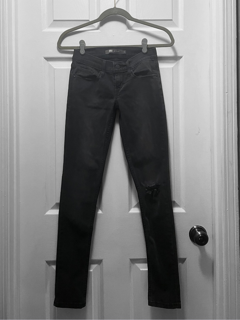 Levi's Black 524 Skinny Jeans with Knee Distressing